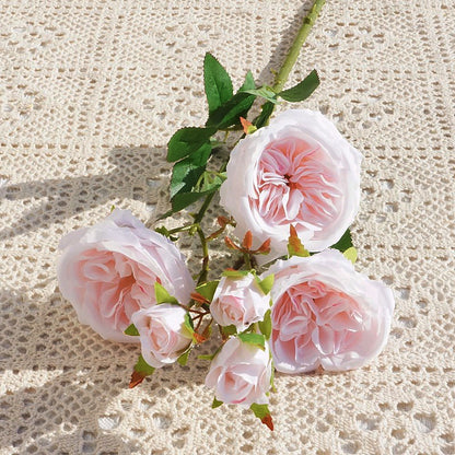 Realistic Austin Rose Stem with 6 Heads - Perfect for Weddings, Home Décor, Photography Props, and Elegant Floral Arrangements