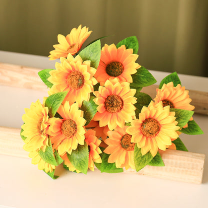 Realistic 5-Branch Sunflower Bouquet - Elegant Latin Daisy Silk Flowers for Stylish European Home Décor - Perfect for Rustic and Country Settings