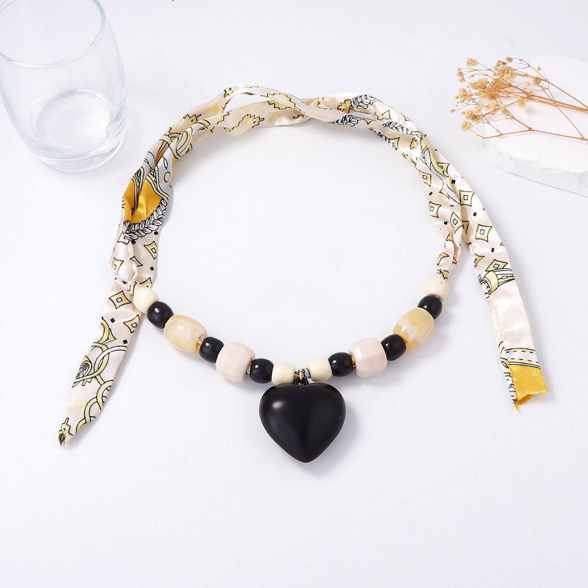 Chic Minimalist Silk Scarf-Inspired Beaded Heart Pendant Necklace for Effortless Everyday Style - Perfect for Women Who Love Versatile Jewelry