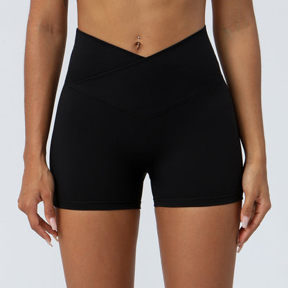 High Waisted Peach Butt Lifting Yoga Shorts Stretchy Cross Waist Fitness and Running Shorts for Comfort and Style