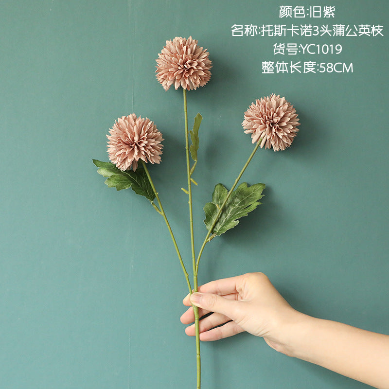 Stunning INS-Style 3-Head Dandelion Artificial Flower Arrangement - Lifelike Greenery for Weddings and Home Decor - Perfect for Any Event - Model YC1019