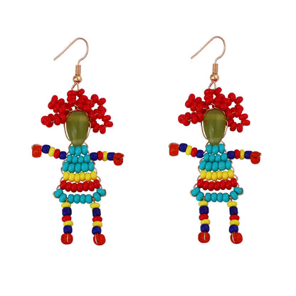 Unique Handmade DIY Woven Cartoon Character Earrings for Women - Creative & Playful Design, Perfect for Personal Expression