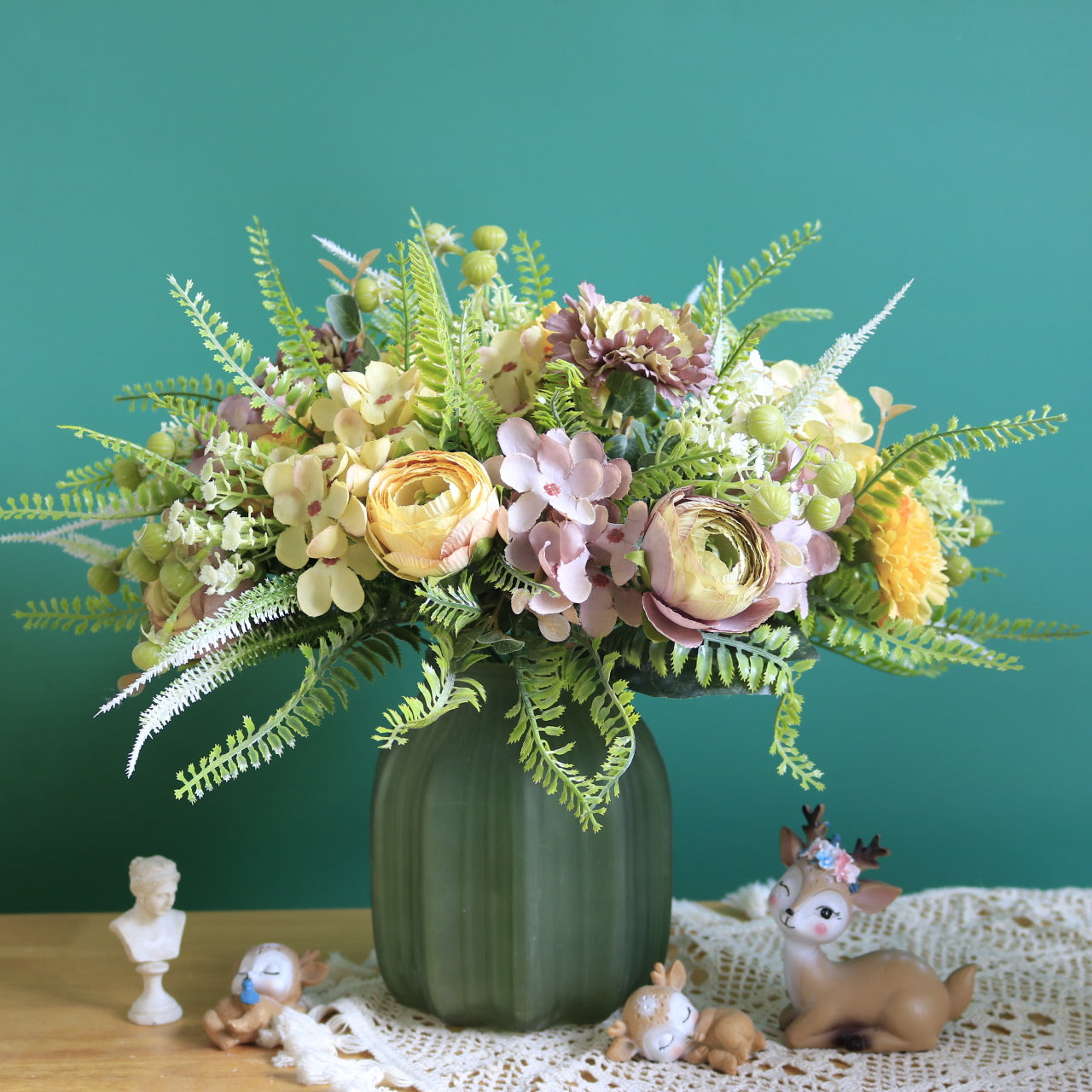 Lifelike Faux Flower Arrangement Set with Peony, Hydrangea, and Dogtail Grass - Perfect Home Decor and Photography Prop