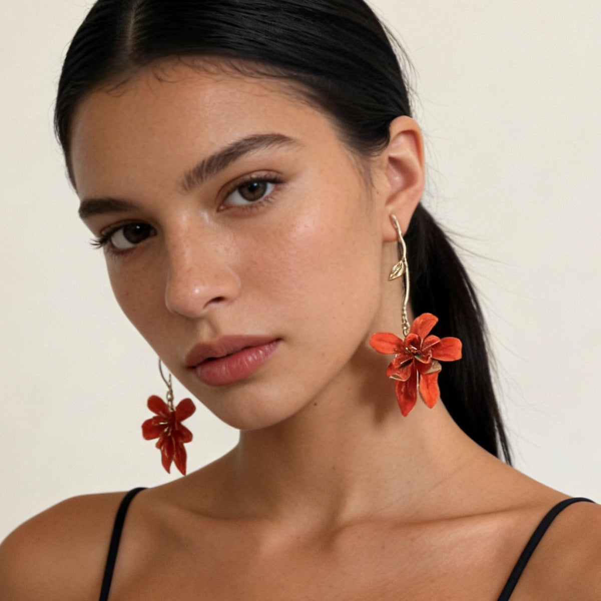 Exaggerated Metal Flower Stem Earrings - Versatile and Stylish Long Dangle Earrings for Women Perfect for Vacations and Every Occasion