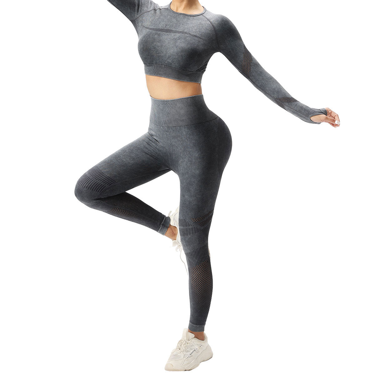 Women's Quick Dry Seamless Workout Set Water Washable Peach Butt Lifting Fitness Leggings and Tight Fitting Top for Running Yoga and Activewear