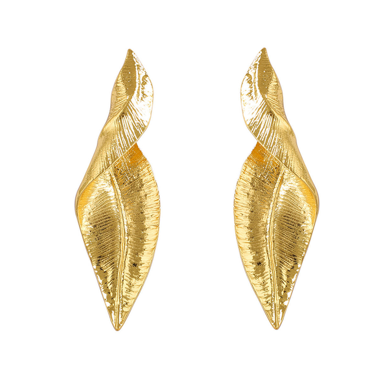 Chic Vintage-Inspired Irregular Leaf Earrings with Twisted Texture - Bold and Elegant Statement Jewelry for Women