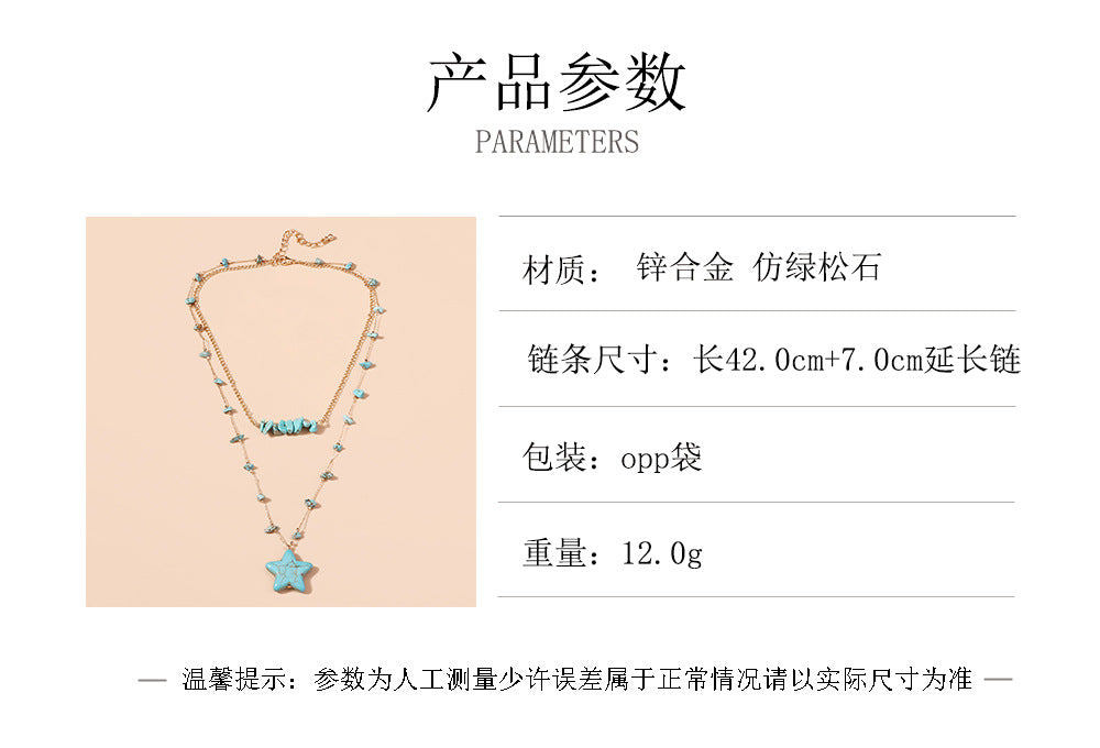 Trendy Ocean Blue Star Pendant Necklace - Unique Alloy Design, Minimalist Style, Perfect for Layering or Everyday Wear