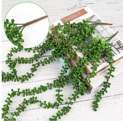 Realistic Artificial Flowering Vine – Lush Green Wall Decor for Living Rooms – Versatile Plastic Plant with Succulent Touch, Ideal for Home Decoration and Elegant Wedding Accents