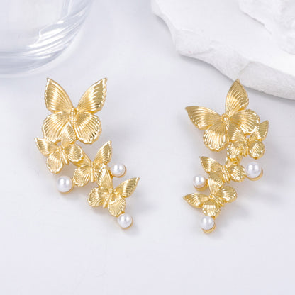 Elegant Vintage-Inspired Luxury Earrings with Alloy Faux Pearl and Butterfly Design – Perfect Everyday Wear for Women