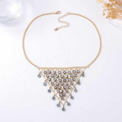 Chic Bohemian Delicate Luxury Triangle Tassel Mesh Zirconia Stone Pendant Necklace - Perfect for Sweaters and Everyday Wear