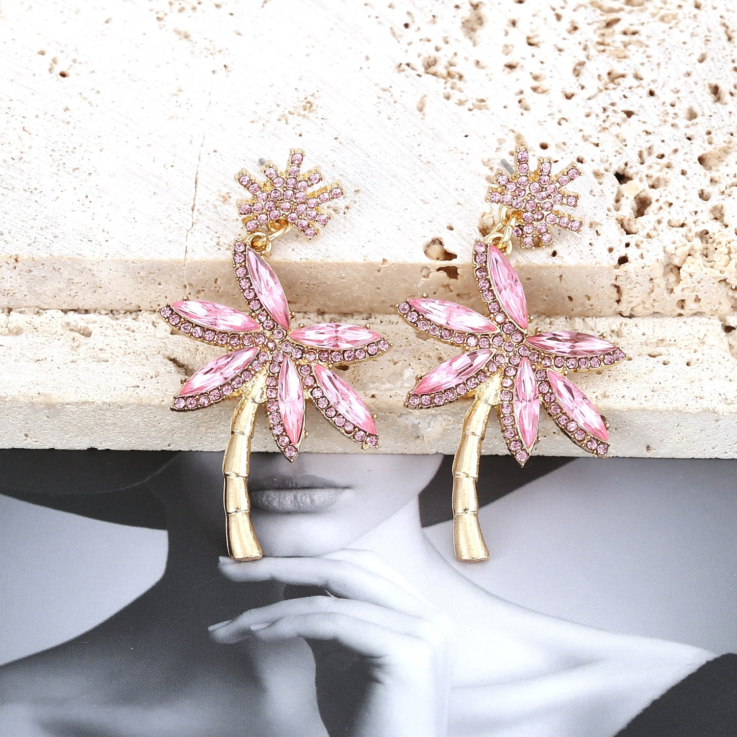 Stylish and Unique Colorful Rhinestone Palm Tree Earrings - Trendy Alloy Design for Effortless Versatility and Everyday Chic