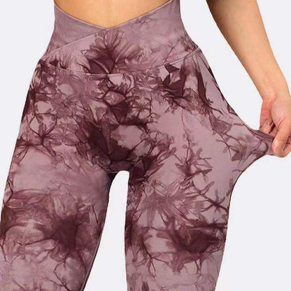 Seamless Tie Dye Knitted V Waist Cross Over Yoga Leggings for Tummy Control and Peach Lift High Waisted Activewear for ing Your Workout