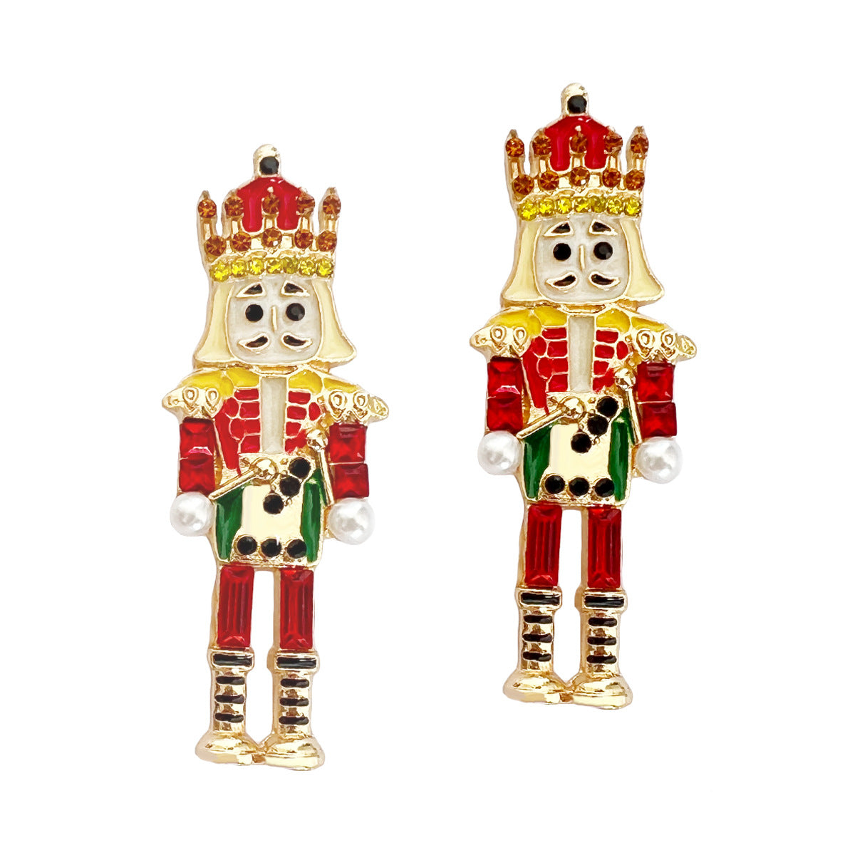 Stylish and Eye-Catching Oversized Alloy Nutcracker Soldier Earrings with Stunning Rhinestone Accents - Unique Creative Jewelry for Women