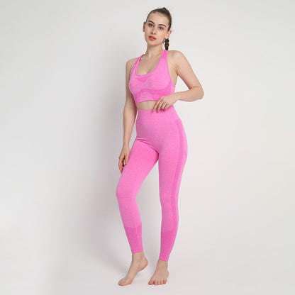 Seamless Two Piece Set for Women Dot Patterned Peach Butt Long Pants with Cross Back Sports Bra for Gym Yoga and Fitness