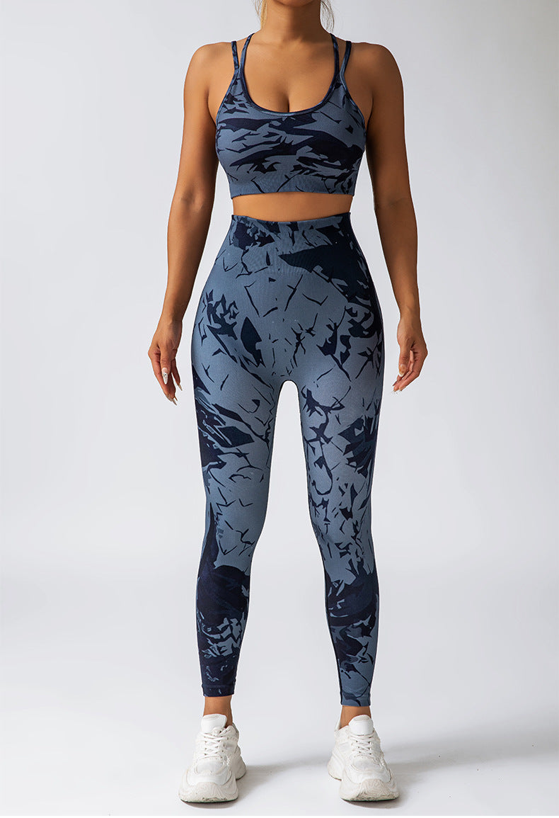 Printed Yoga Set for Women Quick Dry Compression Leggings with Butt Lift Shock Absorbing Sports Bra and Comfortable Fitness Tank Top