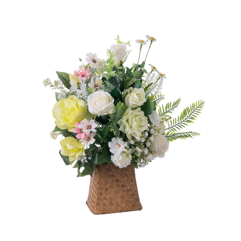 Enchanting Bamboo Grove-Inspired Decorative Faux Flower Bouquet - Perfect for Weddings and Home Décor - Elegant Rose Design with Versatile Wall Display Options - Model CF01480