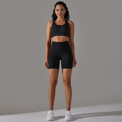 Seamless Jacquard Knitted Women's Yoga Outfit Sports Bra with Beautiful Back High Waisted Butt Lifting Tight Shorts for Fitness Performance