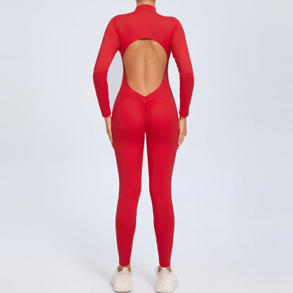 Zip Up Long Sleeve Yoga Jumpsuit for Women and Functional Fitness Bodysuit with Leggings for Gym Workouts