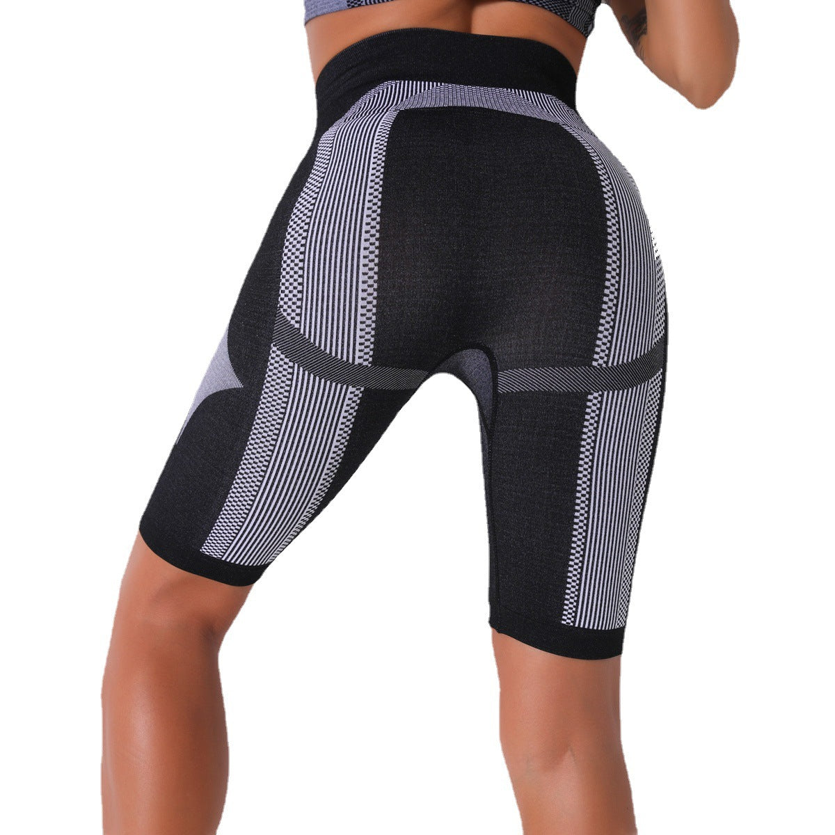 High Waisted Seamless Striped 5 Inch Yoga Shorts for Women Moisture Wicking Butt Lifting Performance Leggings for Running and Gym Workouts