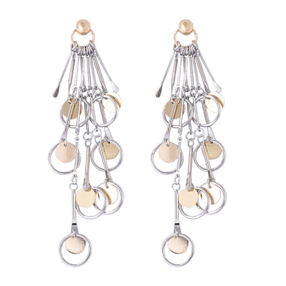 Chic Lightweight Two-Tone Metal Pendant with Modern Geometric Design – Long Tassel Earrings for a Fashion-Forward Look