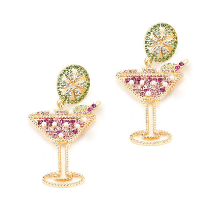 Chic Wine Glass-Shaped Earrings with Stunning Jewel Accents and Elegant Pearl Drop - Versatile Alloy Design for Any Occasion