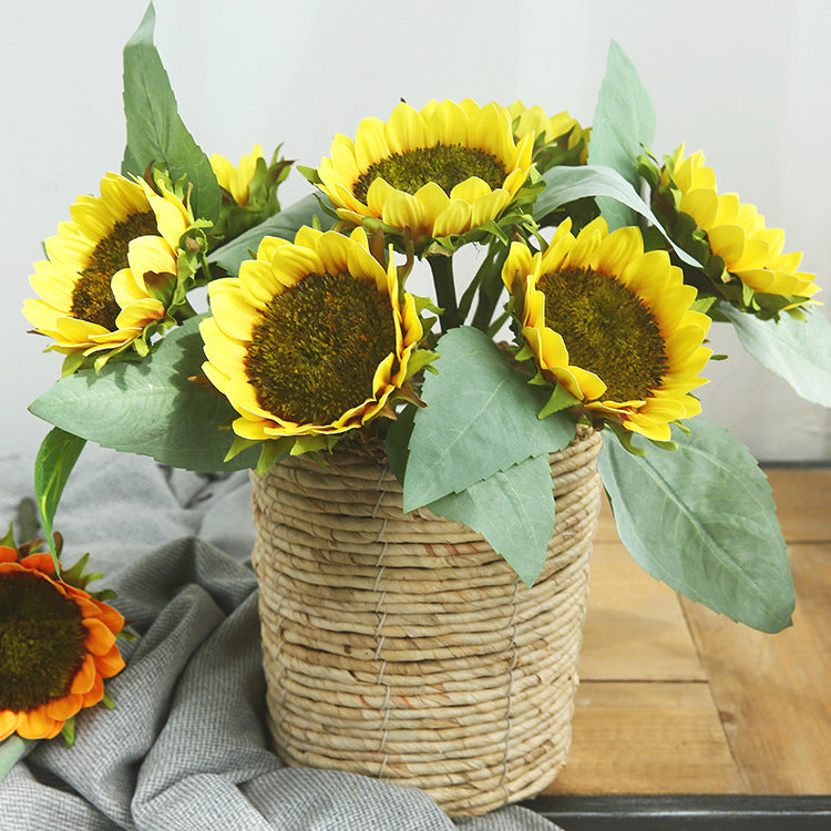 Realistic Sunflower Decoration - Faux Silk Sunflower Table Centerpiece - Short Stem Artificial Flowers for Home Decor and Dining Table Accents