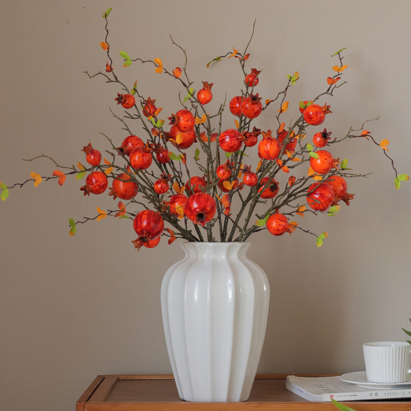 Realistic Artificial Pomegranate Branch - Stunning Home Decor for Living Room, Photography Props, and Year-Round Floral Arrangement