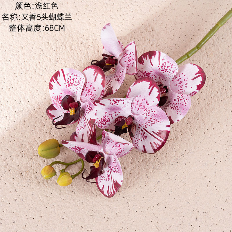 Elegant Artificial Orchid Bouquet - 5-Head Faux Butterfly Orchids for Home Decor and Wedding Celebrations - CL09002