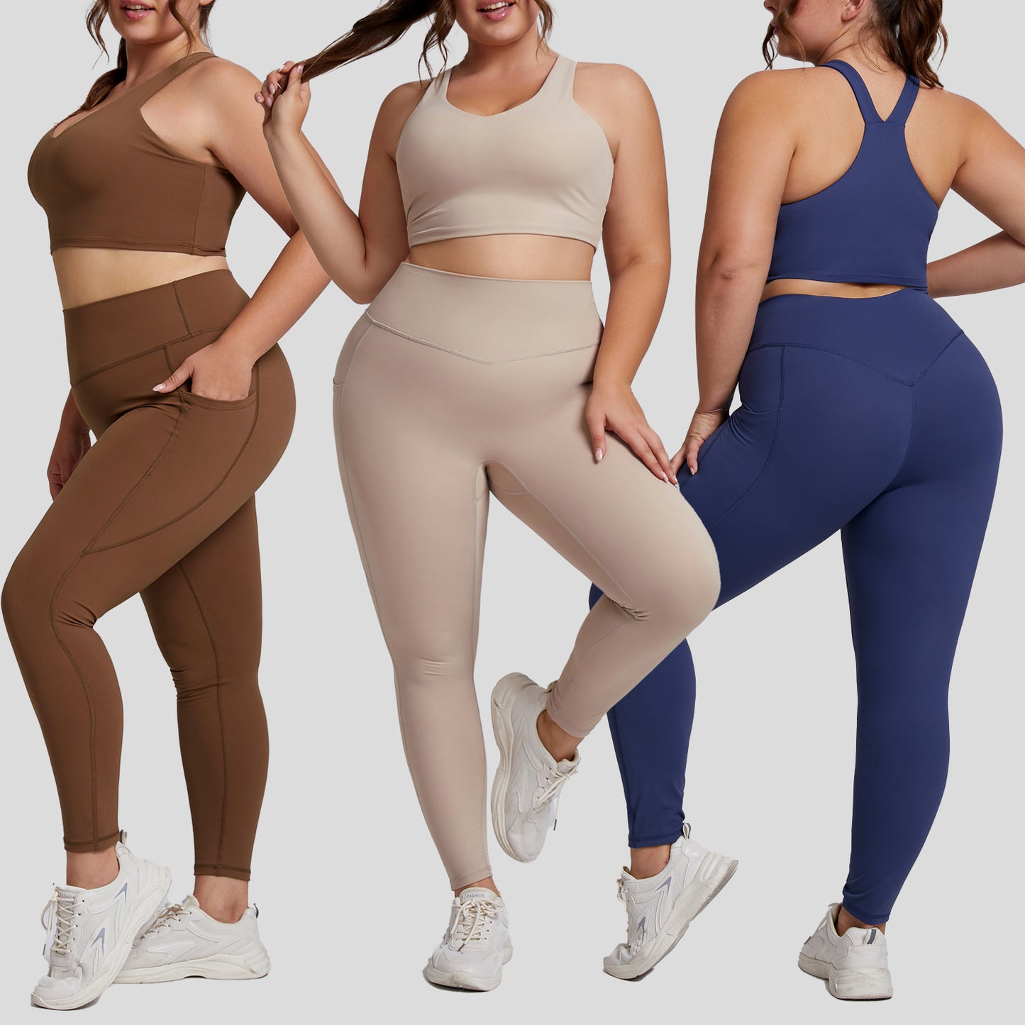 Plus Size Women's Yoga Set High Quality Form Fitting Activewear with Pockets 2 Piece Workout Outfit for Comfort and Performance