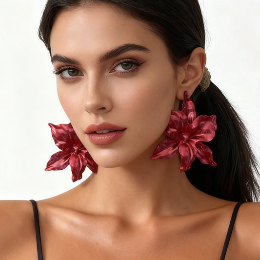 Bold and Minimalist Vintage Floral Metal Enamel Earrings - Perfect for Parties and Evening Events