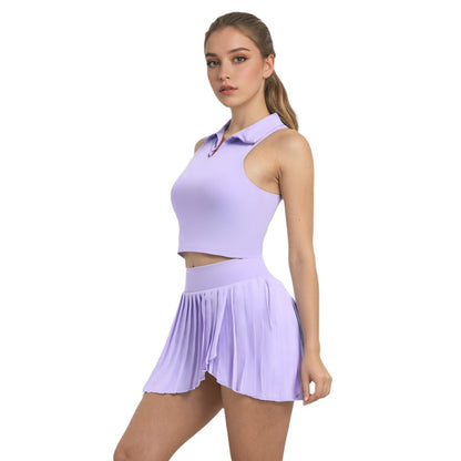 Women's Pleated Tennis Skirt Set Outdoor Leisure Running Fitness Apparel Quick Dry and Anti See Through Yoga Outfit