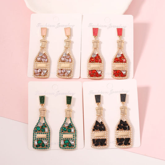 Elegant Resort-Inspired Versatile Earrings with Rhinestone-Embellished Pearl-Inspired Perfume Bottle Design