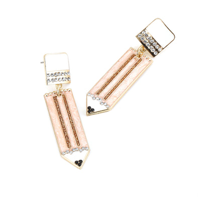 Trendy Back-to-School Creative Colorful Alloy Diamond-Encrusted Drip Oil Pencil Earrings - Unique & Minimalist Design for School and Everyday Style