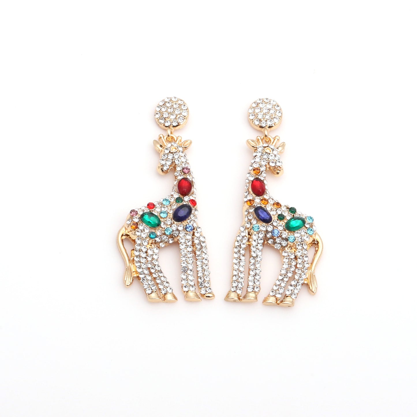 Luxury Statement Giraffe Design Rhinestone-Embellished Alloy Earrings - Unique and Exquisite Animal-Themed Jewelry for Fashion Enthusiasts