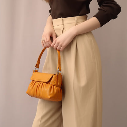 Chic Pleated Genuine Leather Women's Crossbody Bag Spring Summer Accessory in Cowhide with Versatile Handheld Option