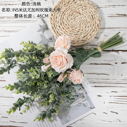 Elegant Handheld Floral Wall Decor with Artificial Roses and Eucalyptus – Perfect for Home Decor and Weddings (Model DY1-2300Y)