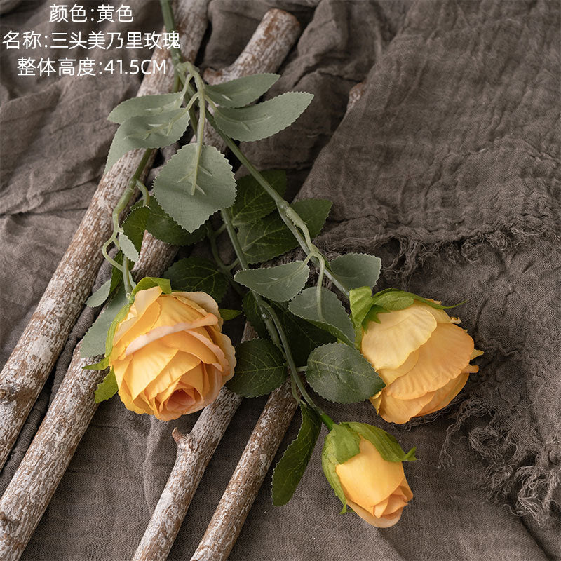 Realistic Three-Headed Miniature Rose Artificial Flower Arrangement for Home Décor and Wedding Celebrations - Perfect for Lasting Beauty (Model MW66009)