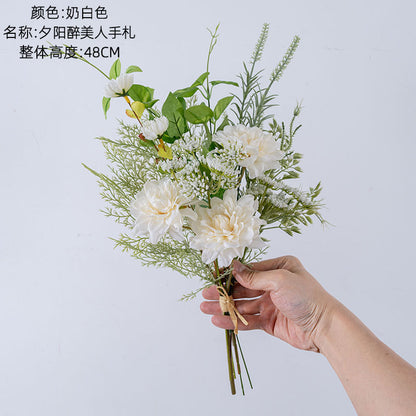 Stunning Sunset-Inspired Artificial Flower Bouquet - Elegant Decorative Faux Roses for Handheld Arrangements and Wall Décor - Perfect for Weddings, Home, and Events (Model CF01429)