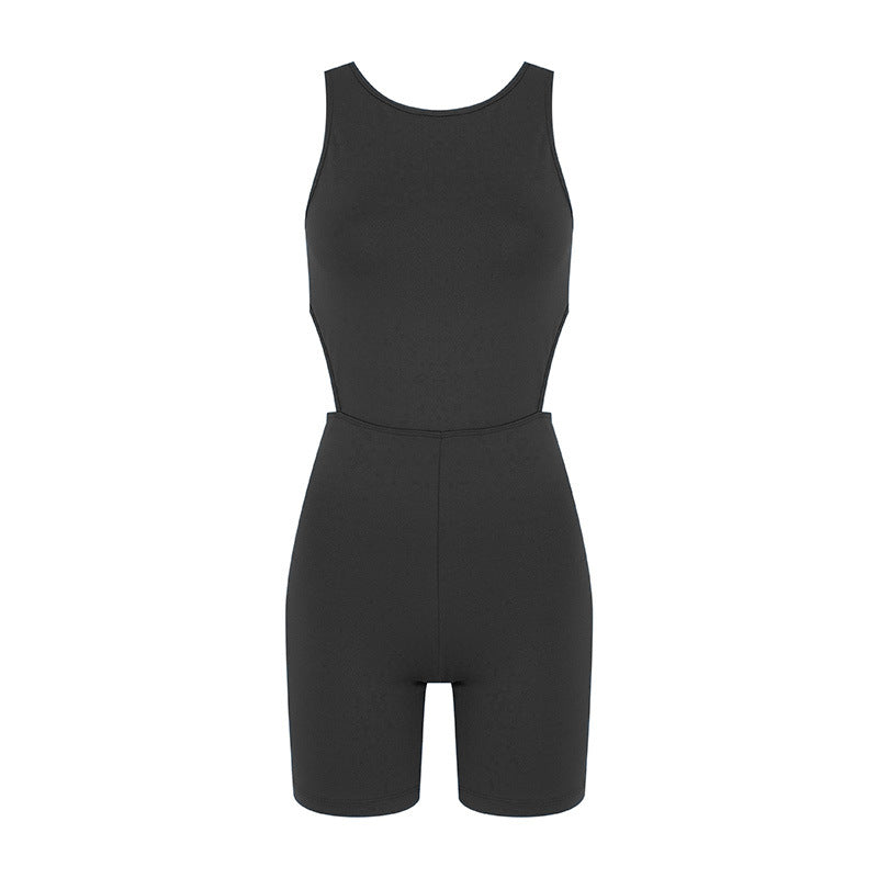 Sleeveless U Back Yoga Bodysuit with Removable Cup Pads for Sports Fitness Highlights Your Peachy