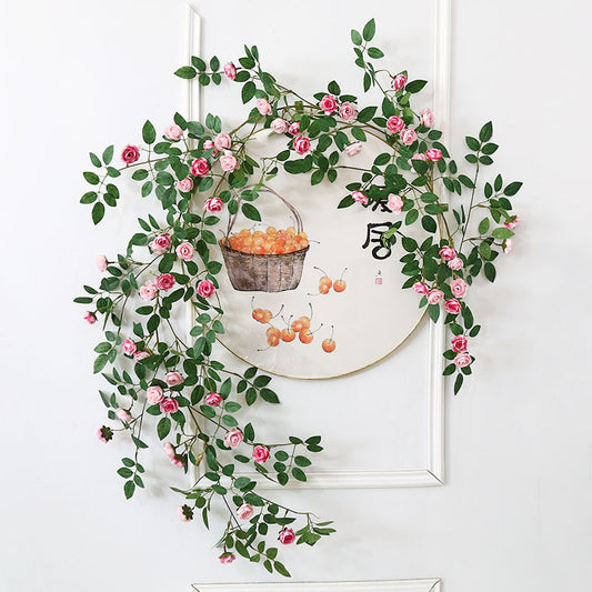 Lifelike Artificial Vines and Flowers - Faux Rose and Ivy Decor for Air Conditioning Ducts, Stylish Home and Event Decoration