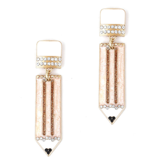 Trendy Back-to-School Creative Colorful Alloy Diamond-Encrusted Drip Oil Pencil Earrings - Unique & Minimalist Design for School and Everyday Style