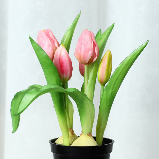 Realistic Faux Tulip Potted Plant - Stunning Home Interior Décor, Lifelike Greenery for Indoor Spaces, Easy-to-Maintain Artificial Floral Arrangements