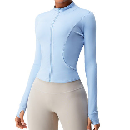 Women's Autumn Long Sleeve Yoga Jacket with Zip Form Fitting Fitness Top for Activewear and Workout Sessions