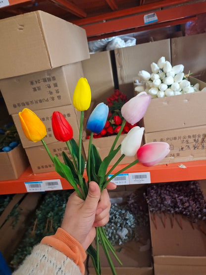 Realistic Miniature PU Tulips - Vibrant Artificial Silk Flowers for Home Décor, Arrangements, and Year-Round Enjoyment