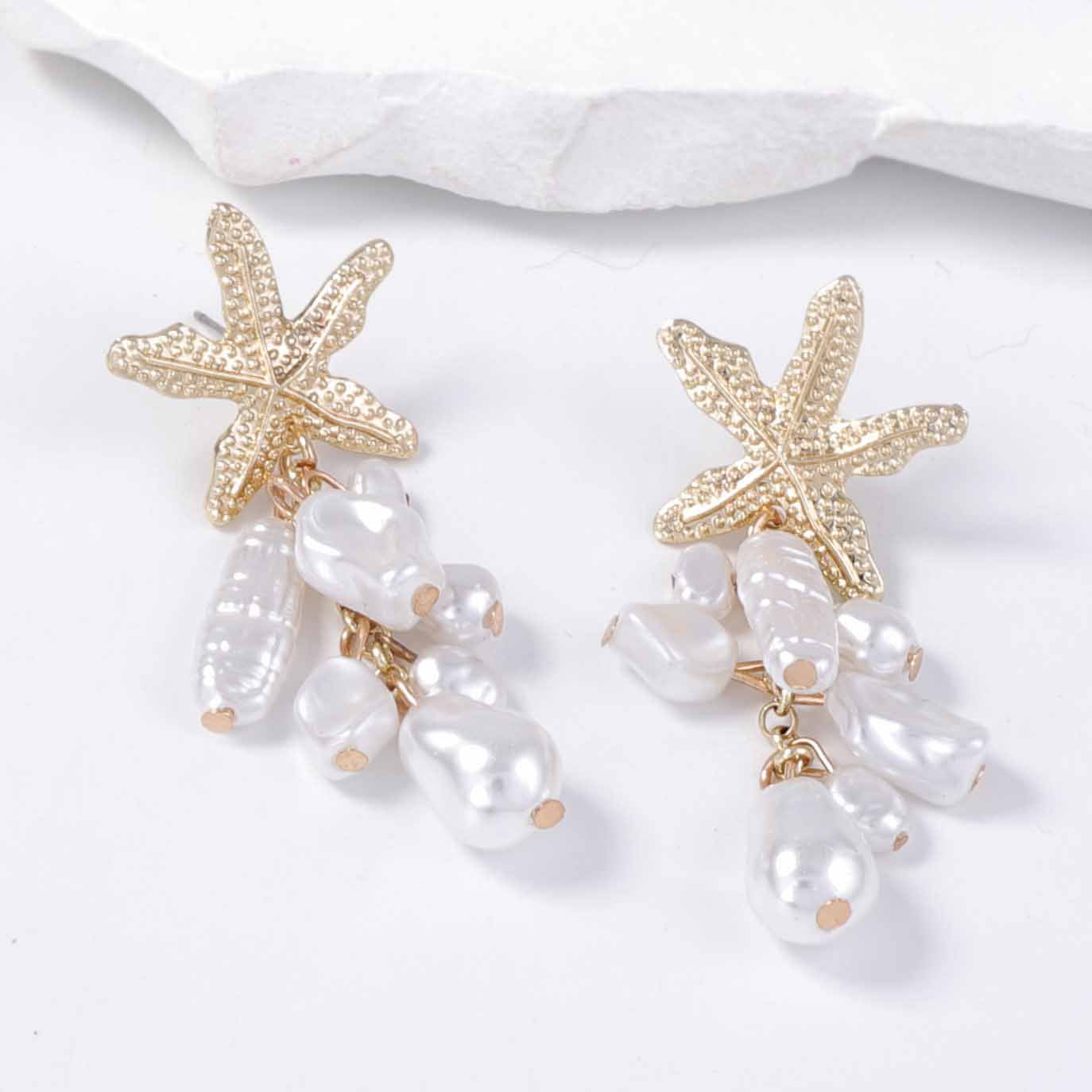 Stylish Alloy Starfish Pearl-Inspired Tassel Earrings - Versatile Ocean-Inspired Jewelry for Women, Perfect for Casual or Commute Outfits