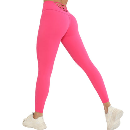 No Crack Line Peach Fitness Yoga Pants with Back Cross Hollow Design Comfortable and for All Workouts