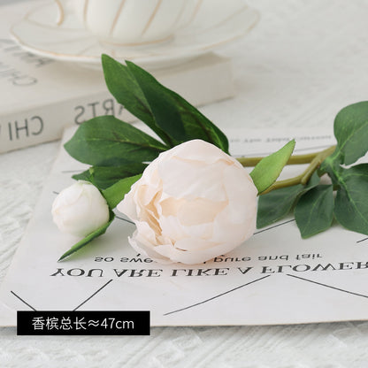 Stunning Double-Head Peony Soap Flower Bouquet - Realistic White Silk Flowers for Elegant Dining Room DIY Decor