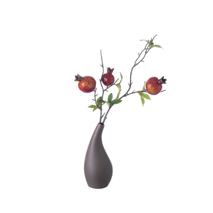 Artificial Pomegranate & Rose Floral Arrangement - Triple-Stem Faux Flowers for Home Decor - Elegant Bouquets for Weddings & Special Occasions - MW10102