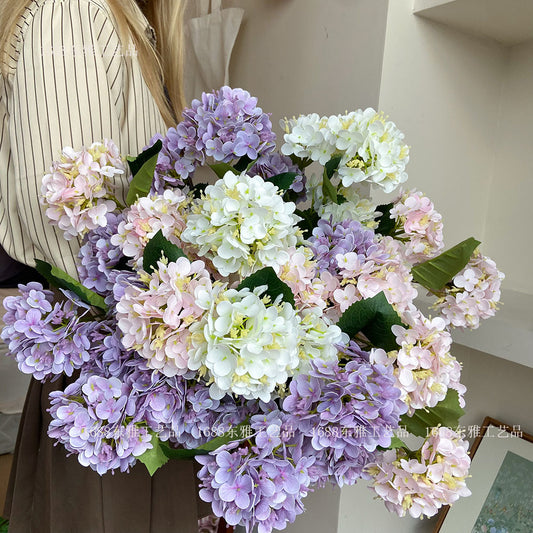 Realistic 3D Touch Faux Flower Arrangement - Three-Pronged Hydrangea for Weddings, Home Decor, and Photography Props