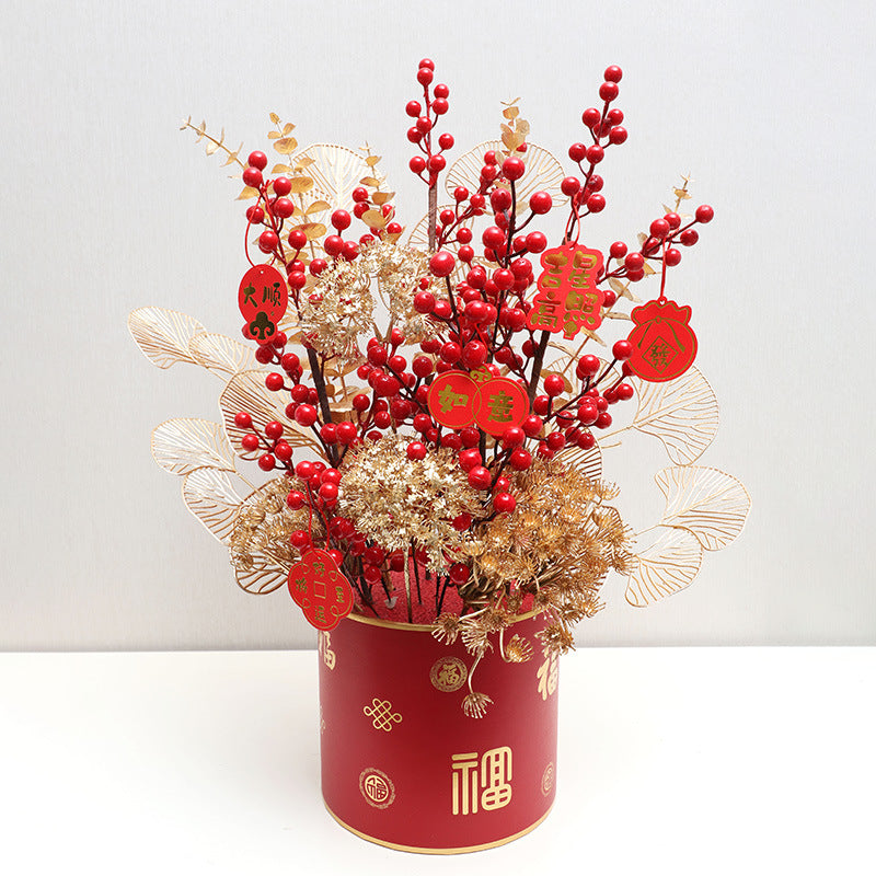 Luxury Faux Red Prosperity Berry Branch - Exquisite  New Year Home Décor for Spring Festival Celebrations & Elegant Floral Arrangements